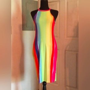 Rainbow Sleeveless Knee Length Dress